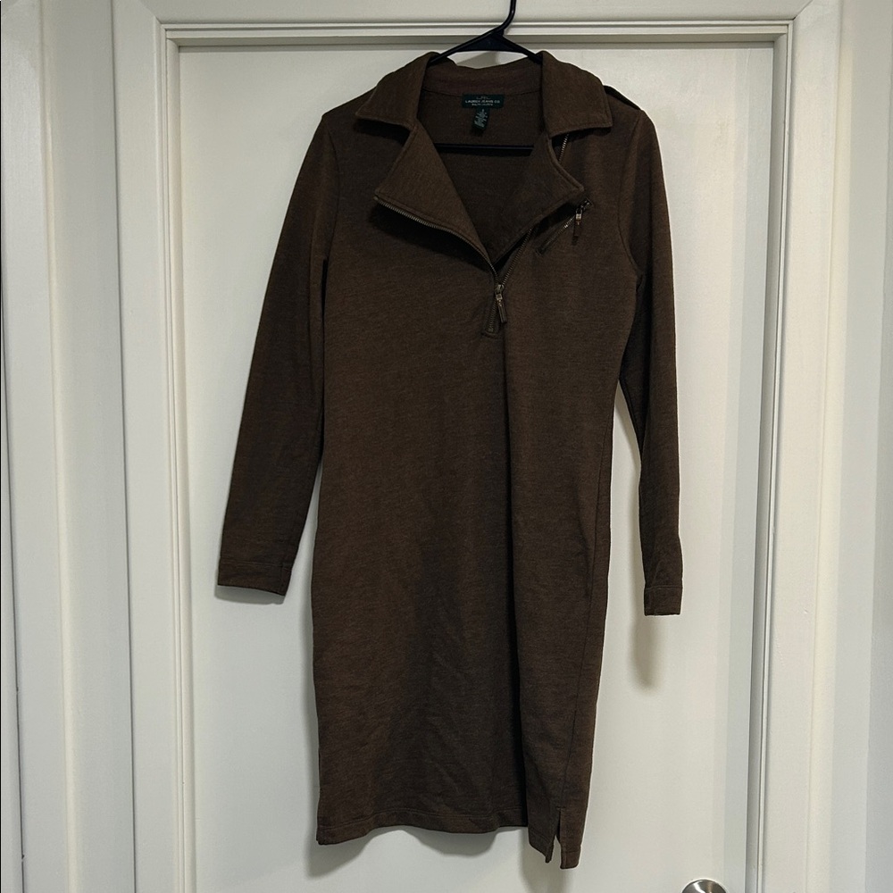 Ralph Lauren Brown Cotton Mix Zip-Accent Dress